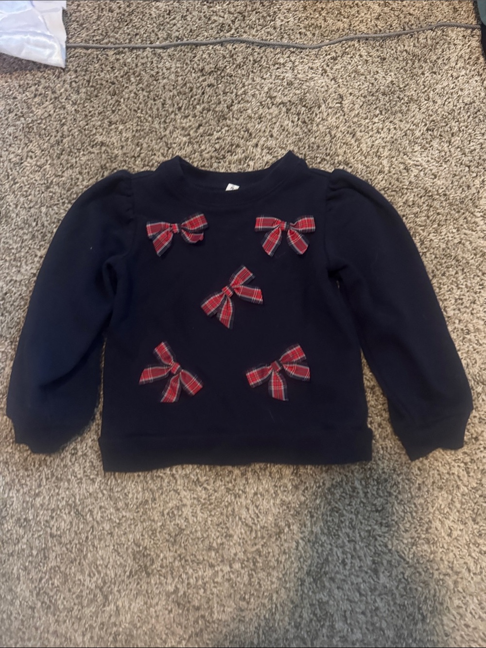Janie & Jack Navy Sweatshirt with Plaid Bow Appliqués